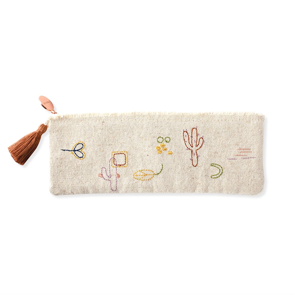 Fringe, Canvas, Pencil Pouch, 8.75"x3.25", Stitched Cactus